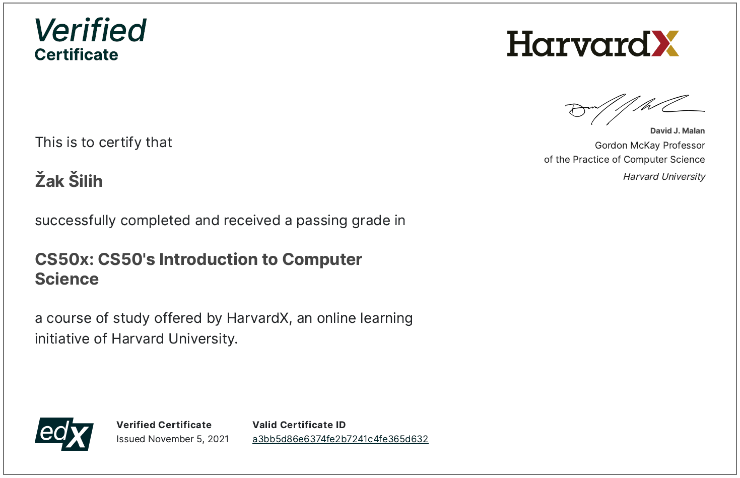 CS50 Introduction to Computer Science Certificate