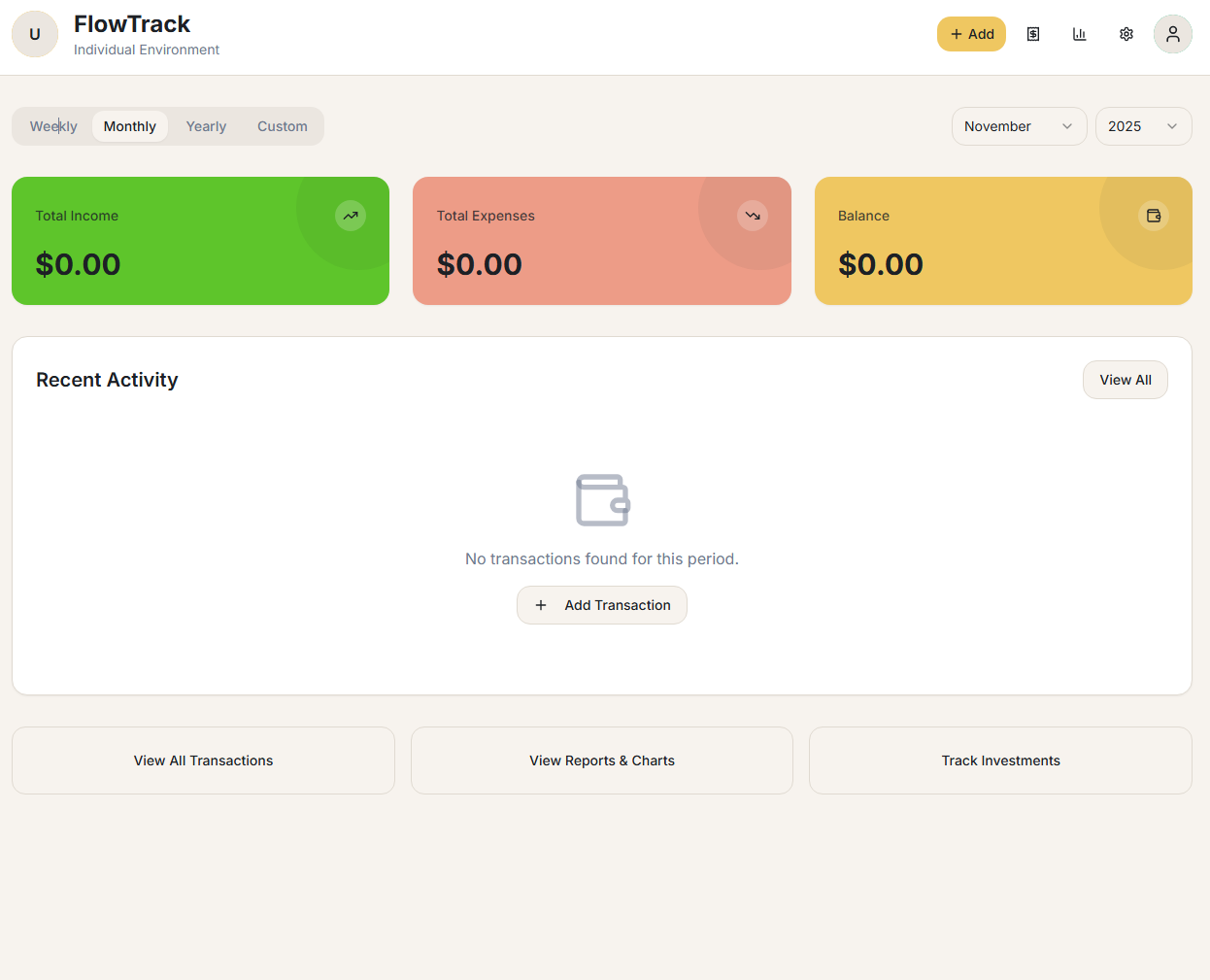 Flowtrack Finance Tracking App Dashboard
