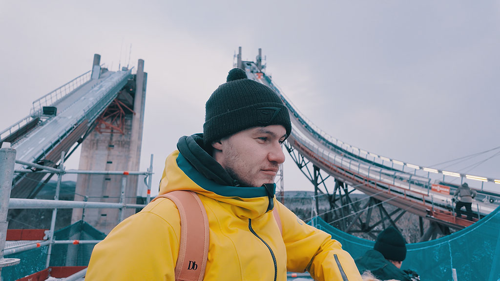 Zak on a coaching tower in Lake Placid